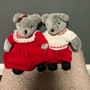Vintage 1989 Heartline Gray Teddy Bear Plush set
